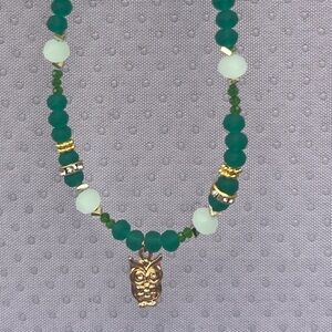 Green and Gold Owl Pendant Necklace